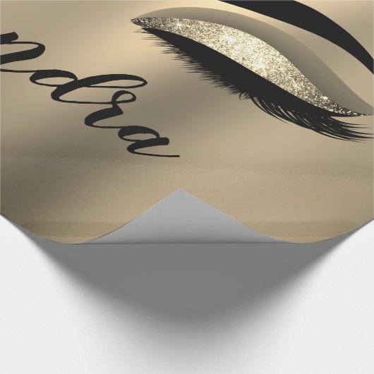 Gold Glitter Sparkle Eyelashes Monogram Naam Cadeaupapier (Hoek)