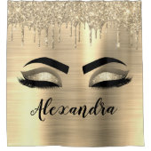 Gold Glitter Sparkle Eyelashes Monogram Naam Douchegordijn (Voorkant)