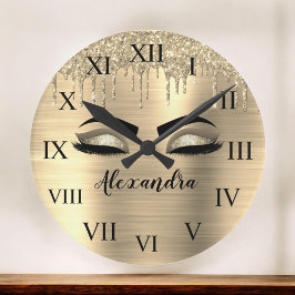 Gold Glitter Sparkle Eyelashes Monogram Naam Grote Klok