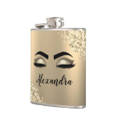 Gold Glitter Sparkle Eyelashes Monogram Naam Heupfles (Links)