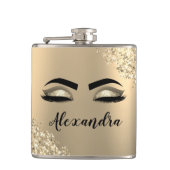 Gold Glitter Sparkle Eyelashes Monogram Naam Heupfles (Voorkant)