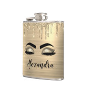 Gold Glitter Sparkle Eyelashes Monogram Naam Heupfles (Links)