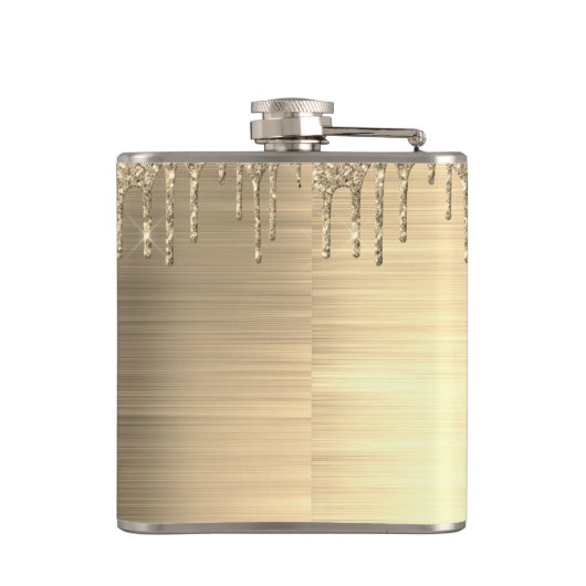 Gold Glitter Sparkle Eyelashes Monogram Naam Heupfles (Achterkant)