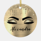 Gold Glitter Sparkle Eyelashes Monogram Naam Keramisch Ornament (Voorkant)
