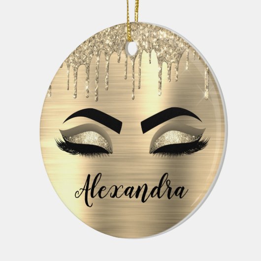 Gold Glitter Sparkle Eyelashes Monogram Naam Keramisch Ornament (Links)