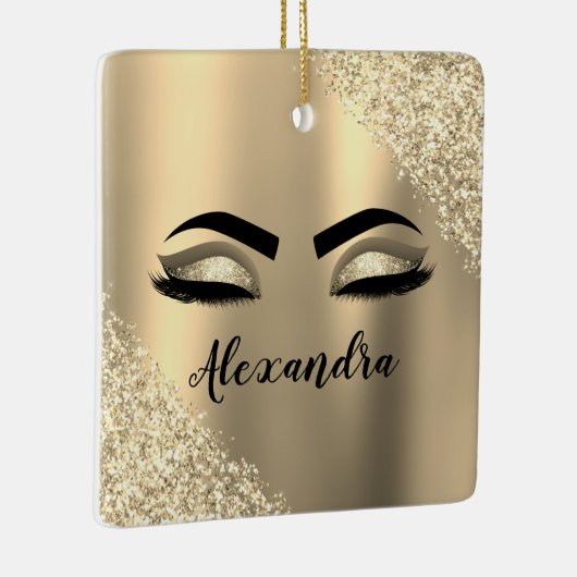 Gold Glitter Sparkle Eyelashes Monogram Naam Keramisch Ornament (Rechts)