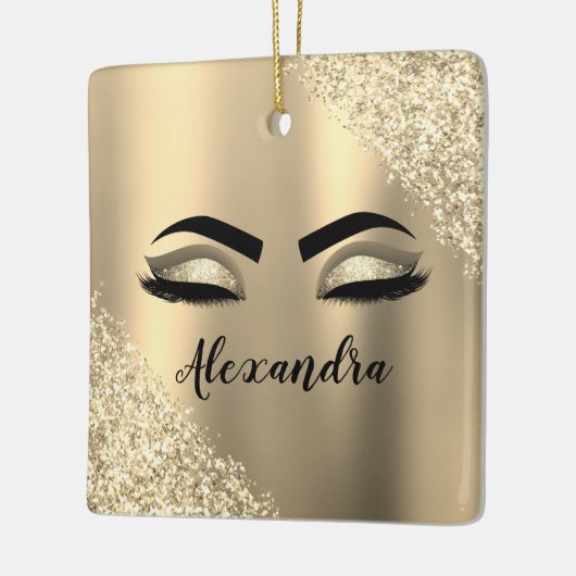 Gold Glitter Sparkle Eyelashes Monogram Naam Keramisch Ornament (Links)