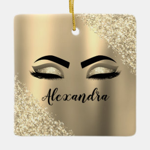 Gold Glitter Sparkle Eyelashes Monogram Naam Keramisch Ornament
