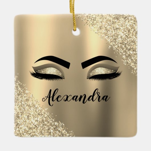 Gold Glitter Sparkle Eyelashes Monogram Naam Keramisch Ornament (Voorkant)