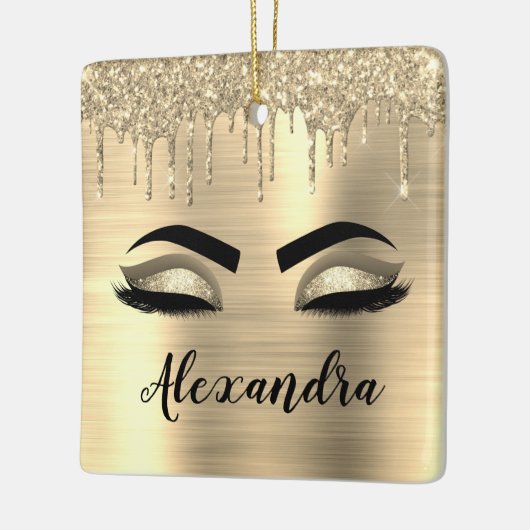 Gold Glitter Sparkle Eyelashes Monogram Naam Keramisch Ornament (Links)