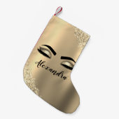 Gold Glitter Sparkle Eyelashes Monogram Naam Kleine Kerstsok (Voorkant (Hangend))