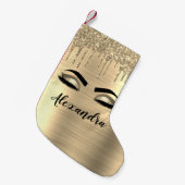 Gold Glitter Sparkle Eyelashes Monogram Naam Kleine Kerstsok (Voorkant (Hangend))