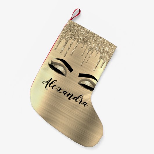 Gold Glitter Sparkle Eyelashes Monogram Naam Kleine Kerstsok (Voorkant (Hangend))