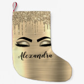 Gold Glitter Sparkle Eyelashes Monogram Naam Kleine Kerstsok (Voorkant)