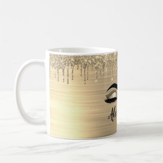 Gold Glitter Sparkle Eyelashes Monogram Naam Koffiemok (Links)