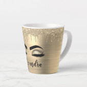 Gold Glitter Sparkle Eyelashes Monogram Naam Latte Mok (Rechterhoek)
