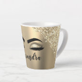 Gold Glitter Sparkle Eyelashes Monogram Naam Latte Mok (Rechterhoek)