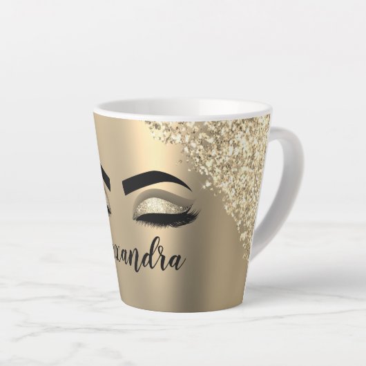 Gold Glitter Sparkle Eyelashes Monogram Naam Latte Mok (Rechterhoek)