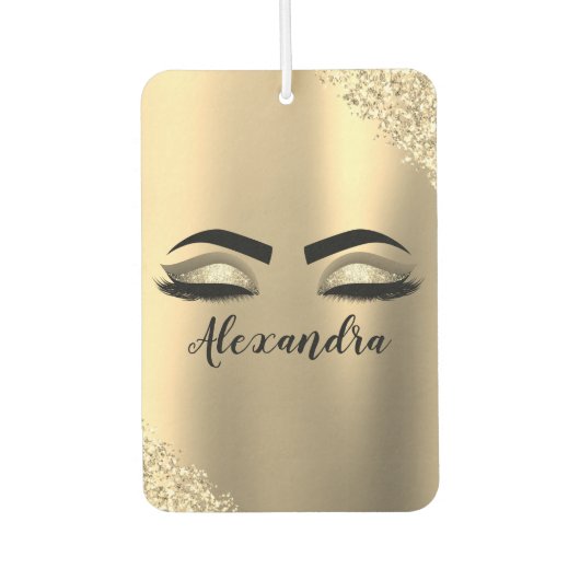 Gold Glitter Sparkle Eyelashes Monogram Naam Luchtverfrisser (Voorkant)