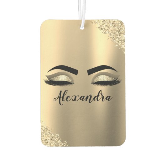 Gold Glitter Sparkle Eyelashes Monogram Naam Luchtverfrisser (Achterkant)