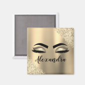 Gold Glitter Sparkle Eyelashes Monogram Naam Magneet (Voorkant / Achterkant)