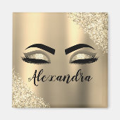 Gold Glitter Sparkle Eyelashes Monogram Naam Magneet (Voorkant)