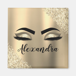 Gold Glitter Sparkle Eyelashes Monogram Naam Magneet