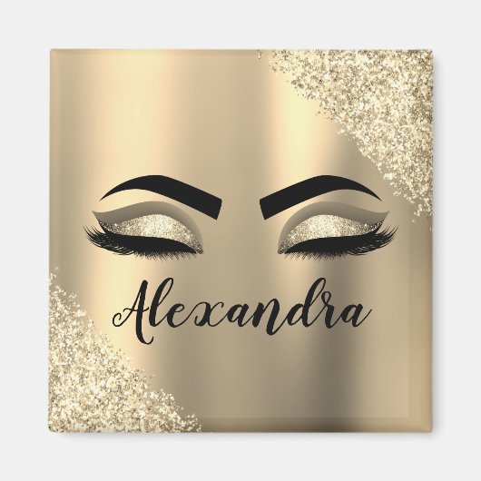 Gold Glitter Sparkle Eyelashes Monogram Naam Magneet (Voorkant)