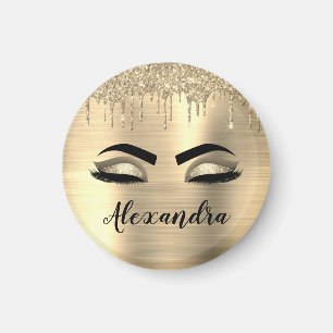 Gold Glitter Sparkle Eyelashes Monogram Naam Magneet