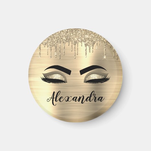 Gold Glitter Sparkle Eyelashes Monogram Naam Magneet (Voorkant)