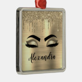 Gold Glitter Sparkle Eyelashes Monogram Naam Metalen Ornament (Rechts)