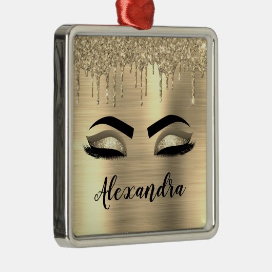 Gold Glitter Sparkle Eyelashes Monogram Naam Metalen Ornament (Rechts)