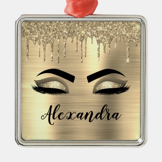 Gold Glitter Sparkle Eyelashes Monogram Naam Metalen Ornament (Voorkant)