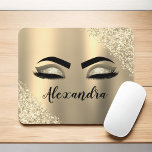 Gold Glitter Sparkle Eyelashes Monogram Naam Muismat<br><div class="desc">Gold Faux Folie Metallic Sparkle Glitter Brushed Metal Monogram Name and Initiaal Eyelashes (Lashes),  Eyelash Extensions and Eyes Computer Mousepad (muispad). Het ontwerp maakt het perfecte mooie cadeau van 16 jaar,  bruiloft,  vrijgezellenfeest,  verjaardag,  baby shower of vrijgezellenfeest voor iemand die op zoek is naar een trendy coole stijl.</div>