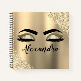 Gold Glitter Sparkle Eyelashes Monogram Naam Notitieboek