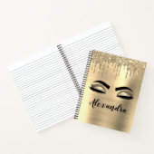 Gold Glitter Sparkle Eyelashes Monogram Naam Notitieboek (Binnen)
