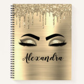 Gold Glitter Sparkle Eyelashes Monogram Naam Notitieboek (Voorkant)