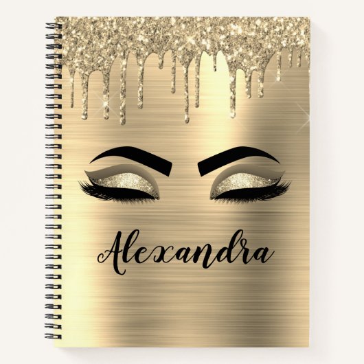 Gold Glitter Sparkle Eyelashes Monogram Naam Notitieboek (Voorkant)