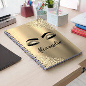 Gold Glitter Sparkle Eyelashes Monogram Naam Notitieboek