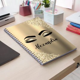 Gold Glitter Sparkle Eyelashes Monogram Naam Notitieboek