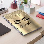 Gold Glitter Sparkle Eyelashes Monogram Naam Notitieboek