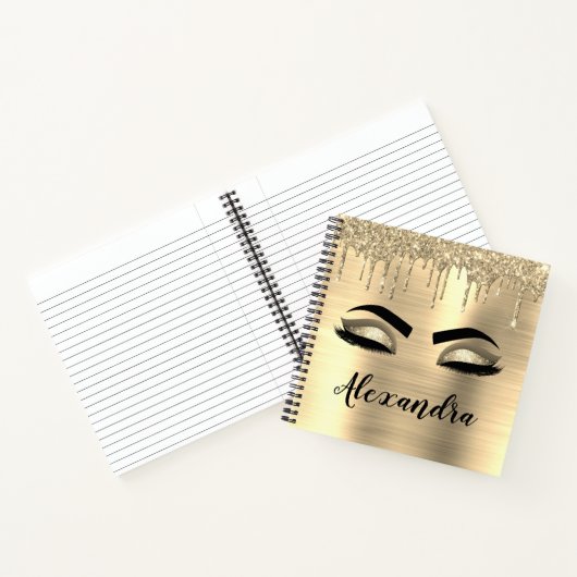 Gold Glitter Sparkle Eyelashes Monogram Naam Notitieboek (Binnen)