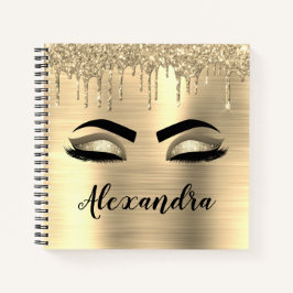Gold Glitter Sparkle Eyelashes Monogram Naam Notitieboek