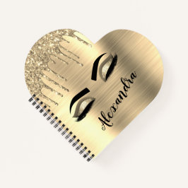 Gold Glitter Sparkle Eyelashes Monogram Naam Notitieboek