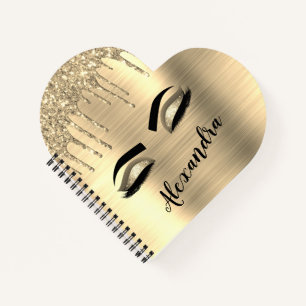 Gold Glitter Sparkle Eyelashes Monogram Naam Notitieboek