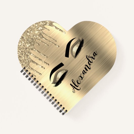 Gold Glitter Sparkle Eyelashes Monogram Naam Notitieboek (Voorkant)