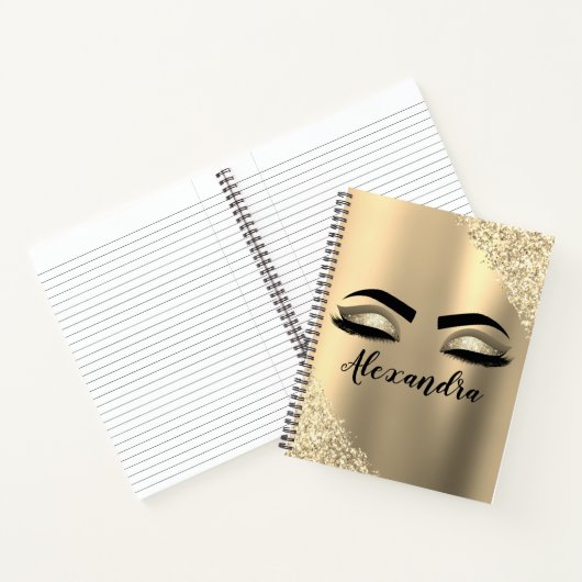 Gold Glitter Sparkle Eyelashes Monogram Naam Notitieboek (Binnen)