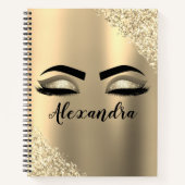 Gold Glitter Sparkle Eyelashes Monogram Naam Notitieboek (Voorkant)
