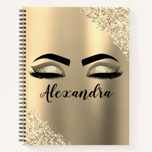 Gold Glitter Sparkle Eyelashes Monogram Naam Notitieboek (Voorkant)