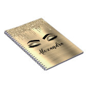 Gold Glitter Sparkle Eyelashes Monogram Naam Notitieboek (Rechterzijde)